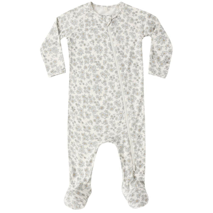 Quincy Mae - Bamboo 2-Way Zipper Footie - Blue Floral-Footies + Rompers (Basic)-Newborn-Posh Baby