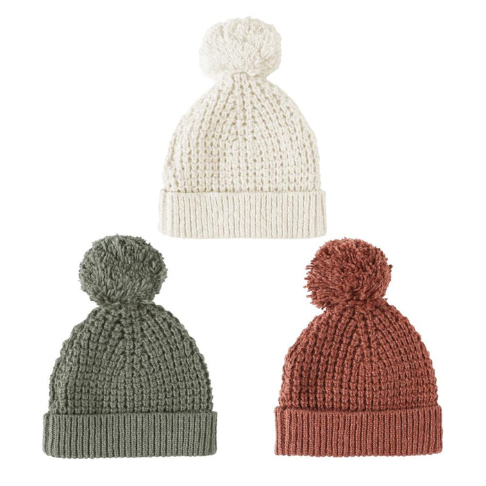 Quincy Mae - Knit Pom Pom Beanie-Hats-Forest-6-12M-Posh Baby