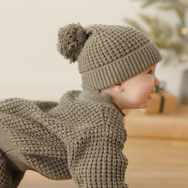 Quincy Mae - Knit Pom Pom Beanie-Hats-Forest-6-12M-Posh Baby