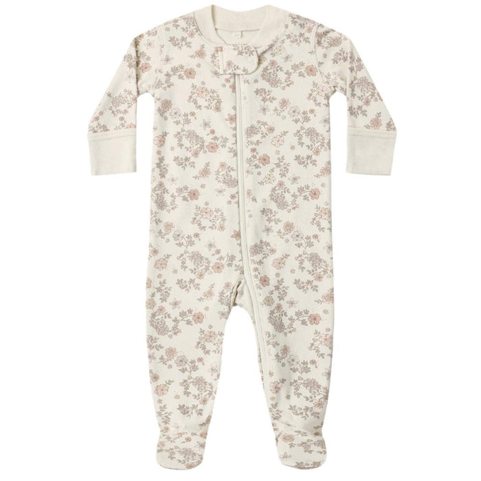 Quincy Mae - Organic 2-Way Zipper Footie - Floral Vine