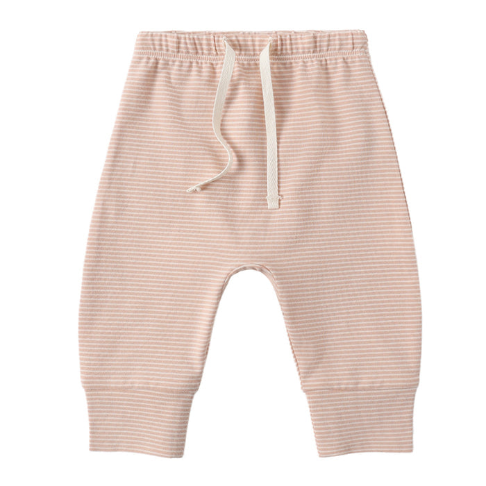 Quincy Mae - Organic Drawstring Pants - Coral Micro Stripe-Bottoms-0-3M-Posh Baby