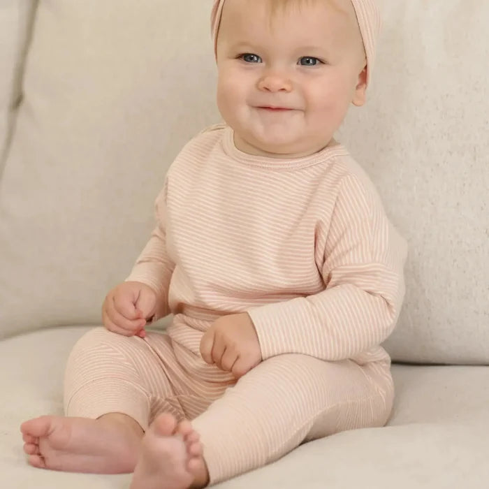 Quincy Mae - Organic Long Sleeve Tee - Coral Micro Stripe-Long Sleeves-0-3M-Posh Baby