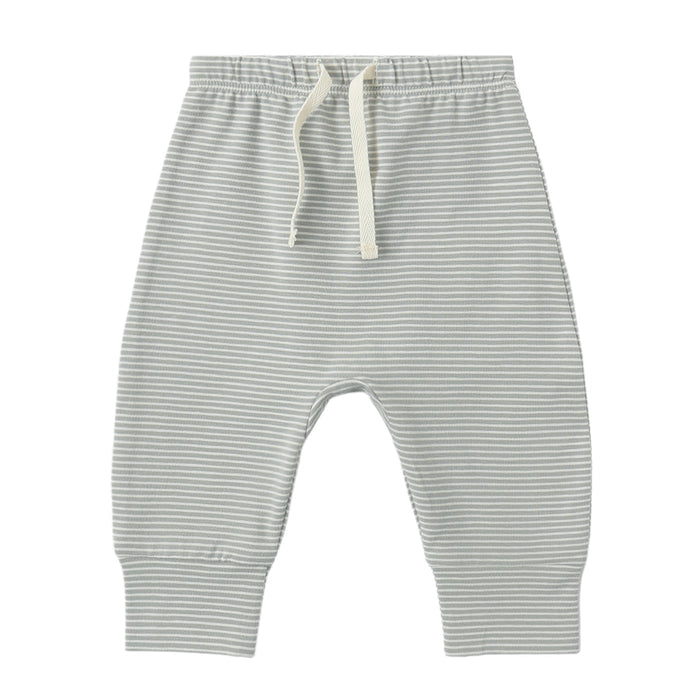Quincy Mae - Organic Drawstring Pants - Sage Micro Stripe-Bottoms-3-6M-Posh Baby
