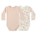 Quincy Mae - Organic Long Sleeve Bodysuit (2-Pack) - Dusty Rose & Floral Vine