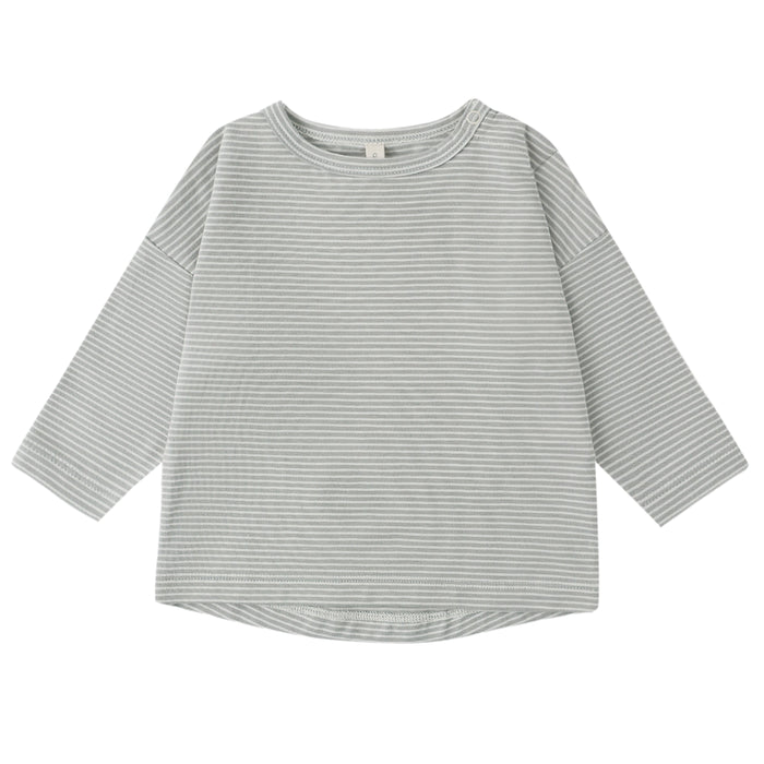 Quincy Mae - Organic Long Sleeve Tee - Sage Micro Stripe-Long Sleeves-3-6M-Posh Baby