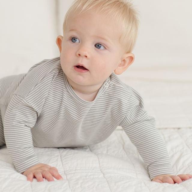 Quincy Mae - Organic Long Sleeve Tee - Sage Micro Stripe-Long Sleeves-3-6M-Posh Baby