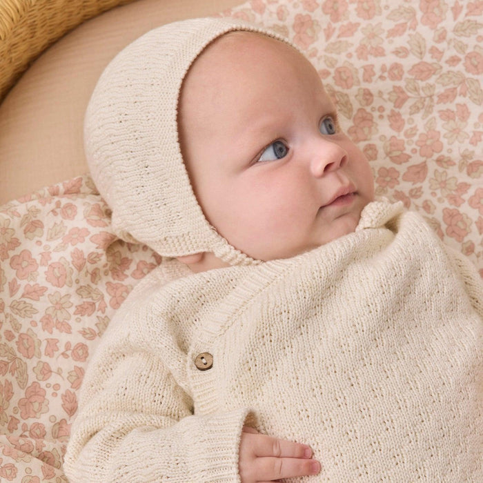 Quincy Mae - Organic Pointelle Knit Bonnet - Natural
