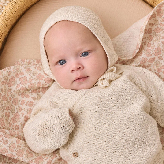 Quincy Mae - Organic Pointelle Knit Bonnet - Natural