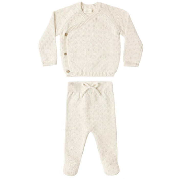 Quincy Mae - Organic Pointelle Knit Wrap Top & Pant Take Me Home Set - Natural