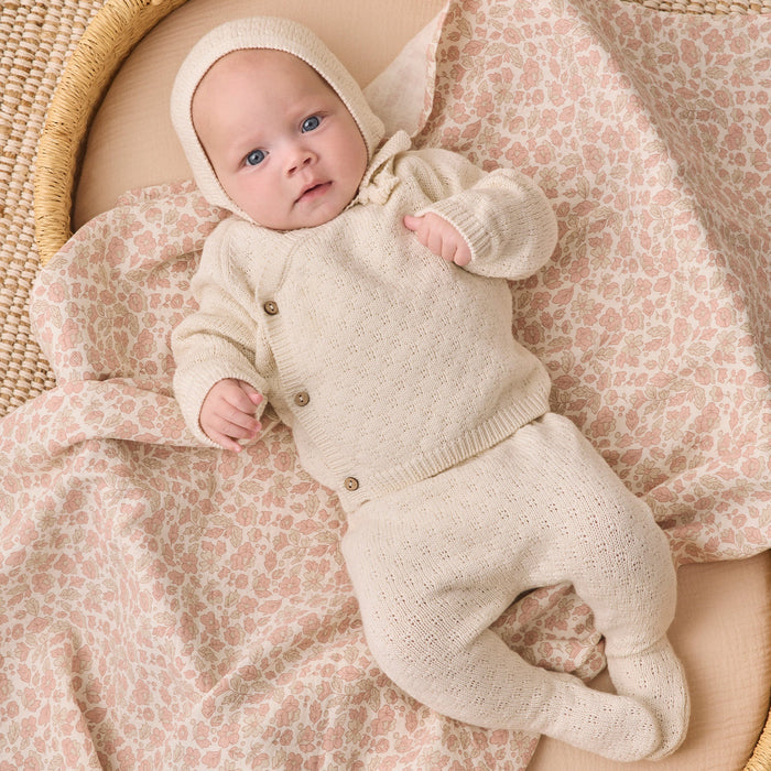 Quincy Mae - Organic Pointelle Knit Wrap Top & Pant Take Me Home Set - Natural