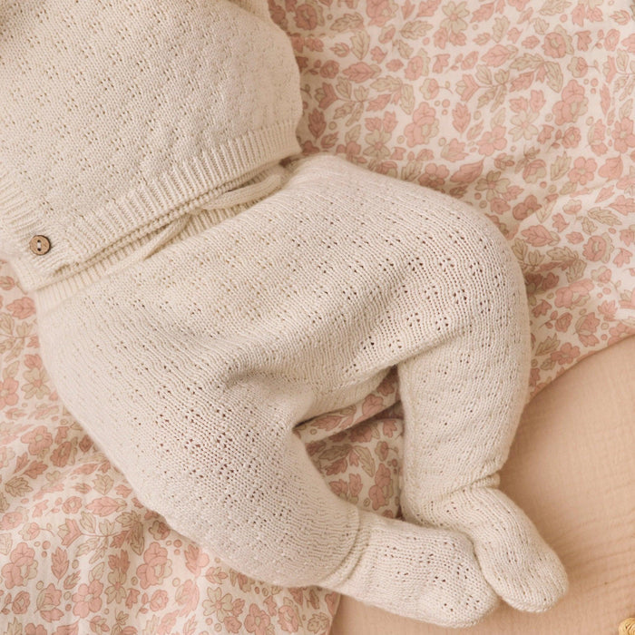 Quincy Mae - Organic Pointelle Knit Wrap Top & Pant Take Me Home Set - Natural