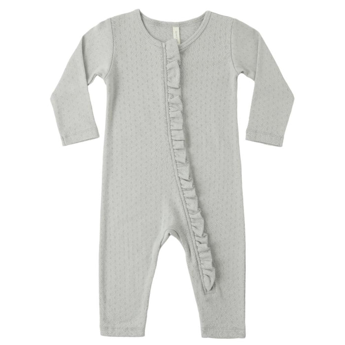 Quincy Mae - Organic Pointelle Ruffle Romper - Sage-Footies + Rompers (Basic)-0-3M-Posh Baby