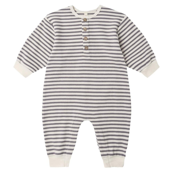 Quincy Mae - Organic Relaxed Romper - Slate Stripe