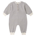 Quincy Mae - Organic Relaxed Romper - Slate Stripe