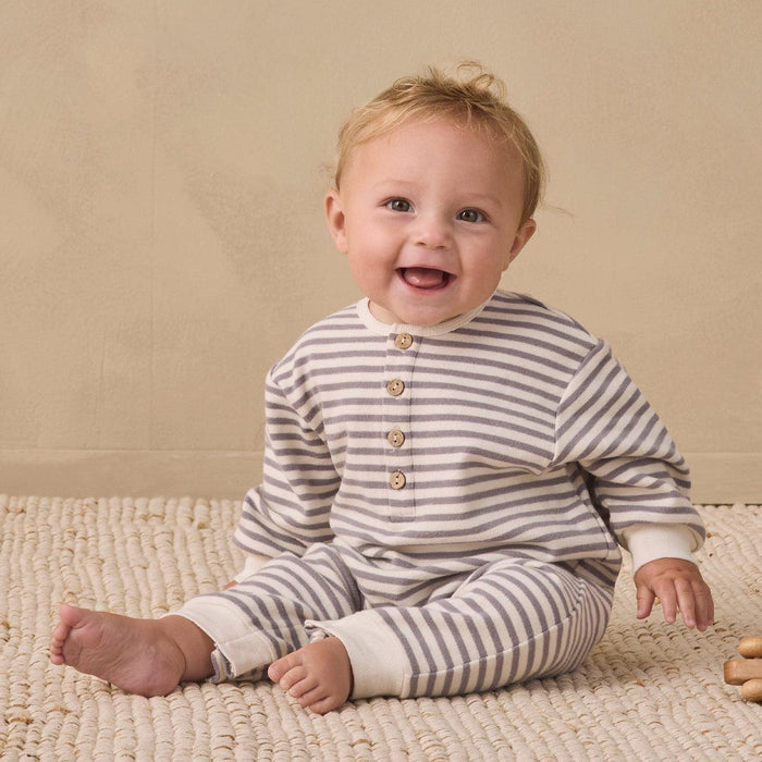 Quincy Mae - Organic Relaxed Romper - Slate Stripe