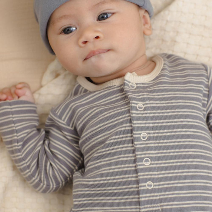 Quincy Mae - Organic Ribbed Romper - Slate Microstripe