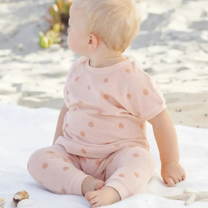 Quincy Mae - Organic Terry Top & Pant Set - Coral Dots-Sets-3-6M-Posh Baby
