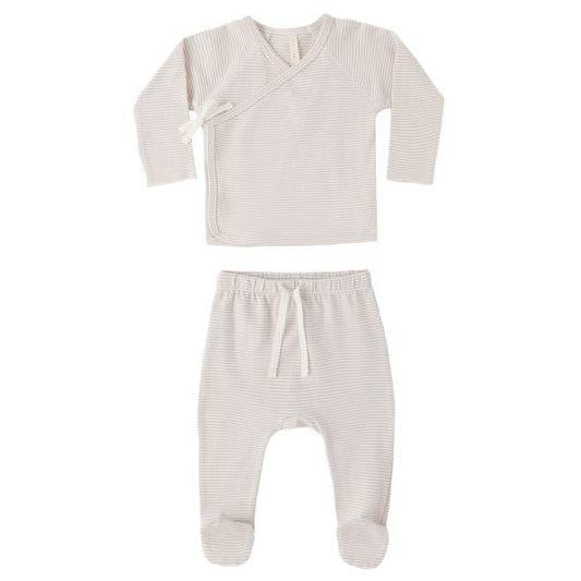 Quincy Mae - Organic Wrap Top & Pant Set - Oat Micro Stripe-Take Me Home Sets-Newborn-Posh Baby