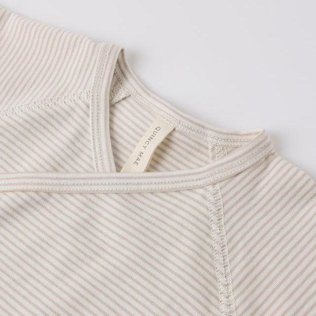 Quincy Mae - Organic Wrap Top & Pant Set - Oat Micro Stripe-Take Me Home Sets-Newborn-Posh Baby
