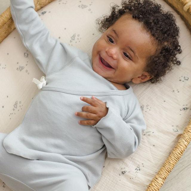 Quincy Mae - Organic Wrap Top & Pant Set - Sky-Take Me Home Sets-Newborn-Posh Baby