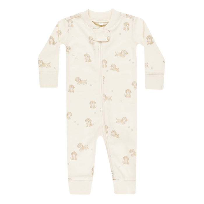Quincy Mae - Organic Zip Long Sleeve Sleeper - Puppies-Footies + Rompers (Basic)-0-3M-Posh Baby