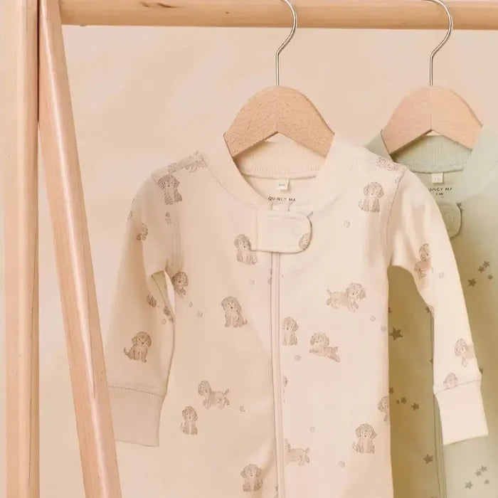 Quincy Mae - Organic Zip Long Sleeve Sleeper - Puppies-Footies + Rompers (Basic)-0-3M-Posh Baby