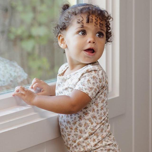 Quincy Mae - Short Sleeve Bamboo Pajama Set - Wildflower-Pajama Sets-0-3M-Posh Baby
