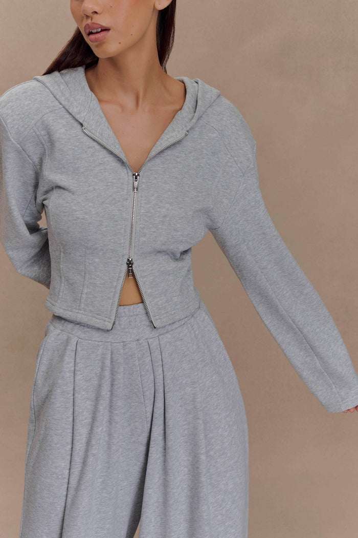 Quinn Zip Up Hoodie - Light Grey Marle