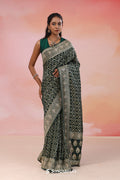 Racing Green Banarasi Georgette Saree With Sequins Work