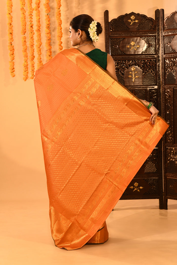 Radiant Orange With Gold Zari Woven Border Kanjivaram Silk Saree