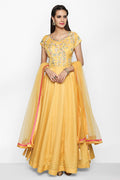 Radiant Yellow Embroidery Floral Bodice Silk Blend Anarkali Set