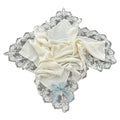 Rafa Luxe Cream with Dusty Green/Blue Tulle Bow Knitted Blanket