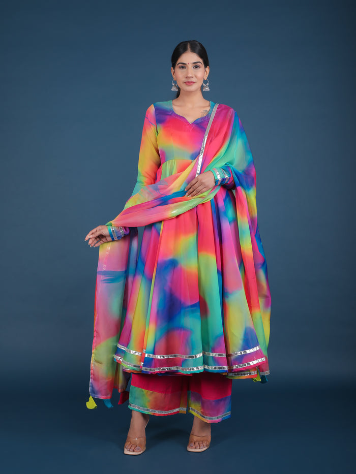 Rainbow Tie-Dye Ombre Anarkali Set