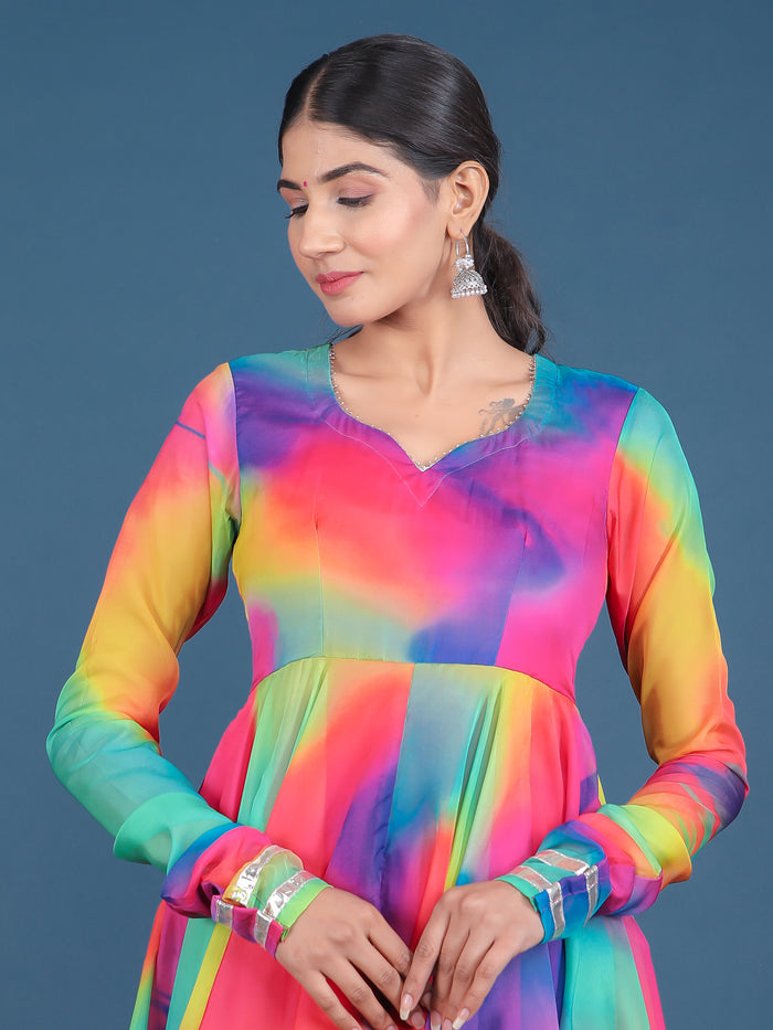Rainbow Tie-Dye Ombre Anarkali Set
