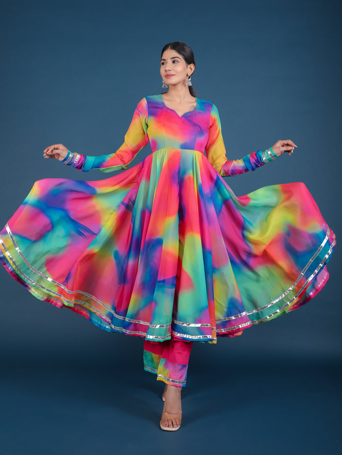 Rainbow Tie-Dye Ombre Anarkali Set