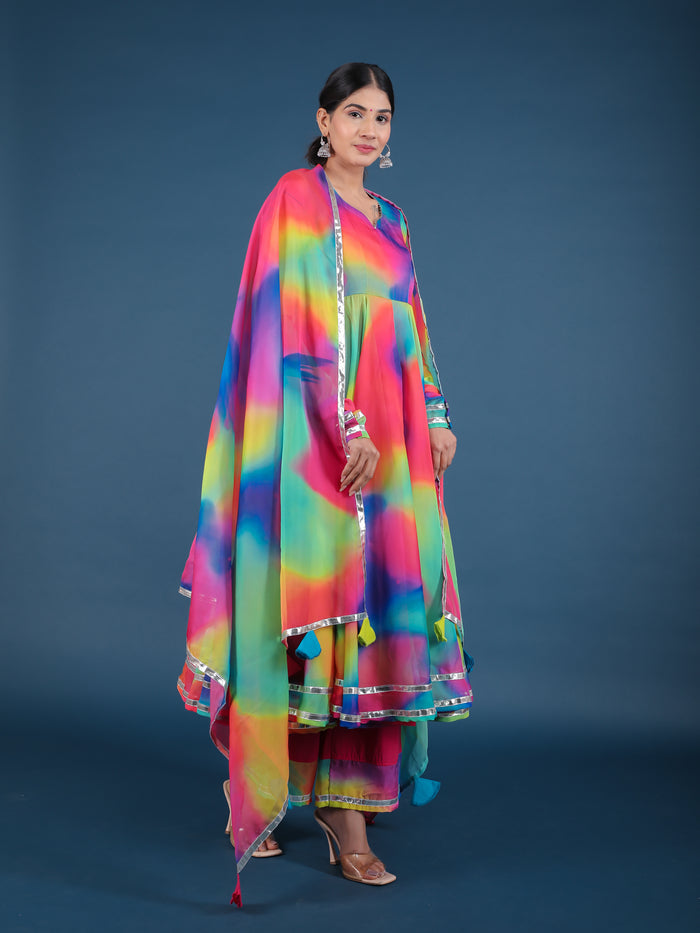 Rainbow Tie-Dye Ombre Anarkali Set