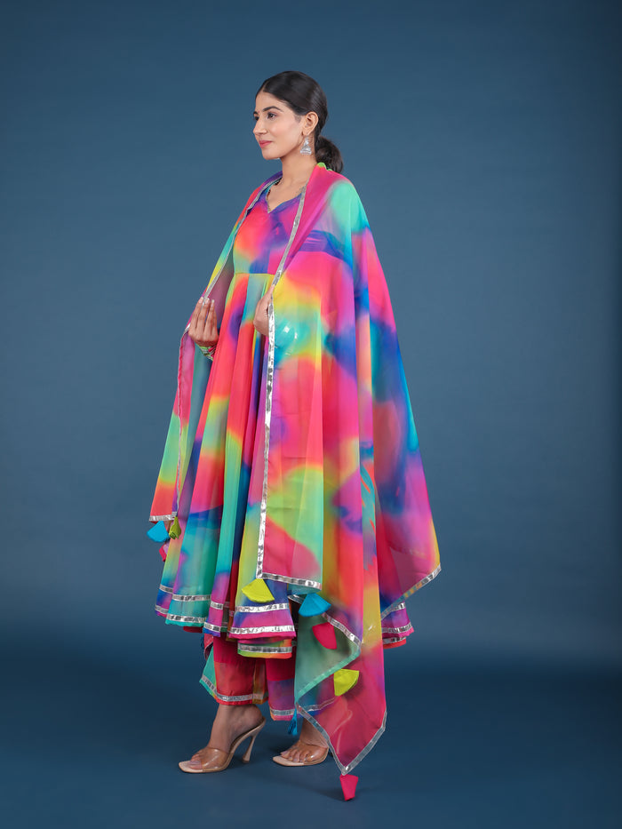Rainbow Tie-Dye Ombre Anarkali Set