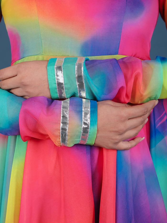 Rainbow Tie-Dye Ombre Anarkali Set