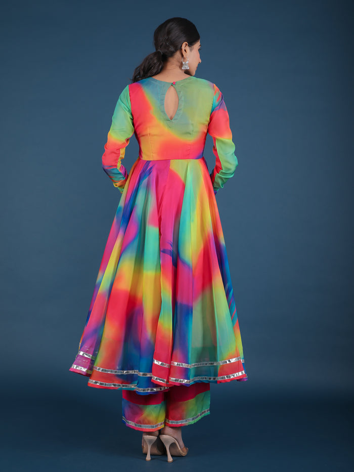 Rainbow Tie-Dye Ombre Anarkali Set