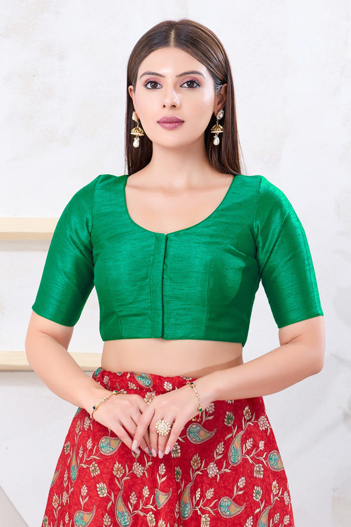 Rama Green Solid Dupion Silk Blouse