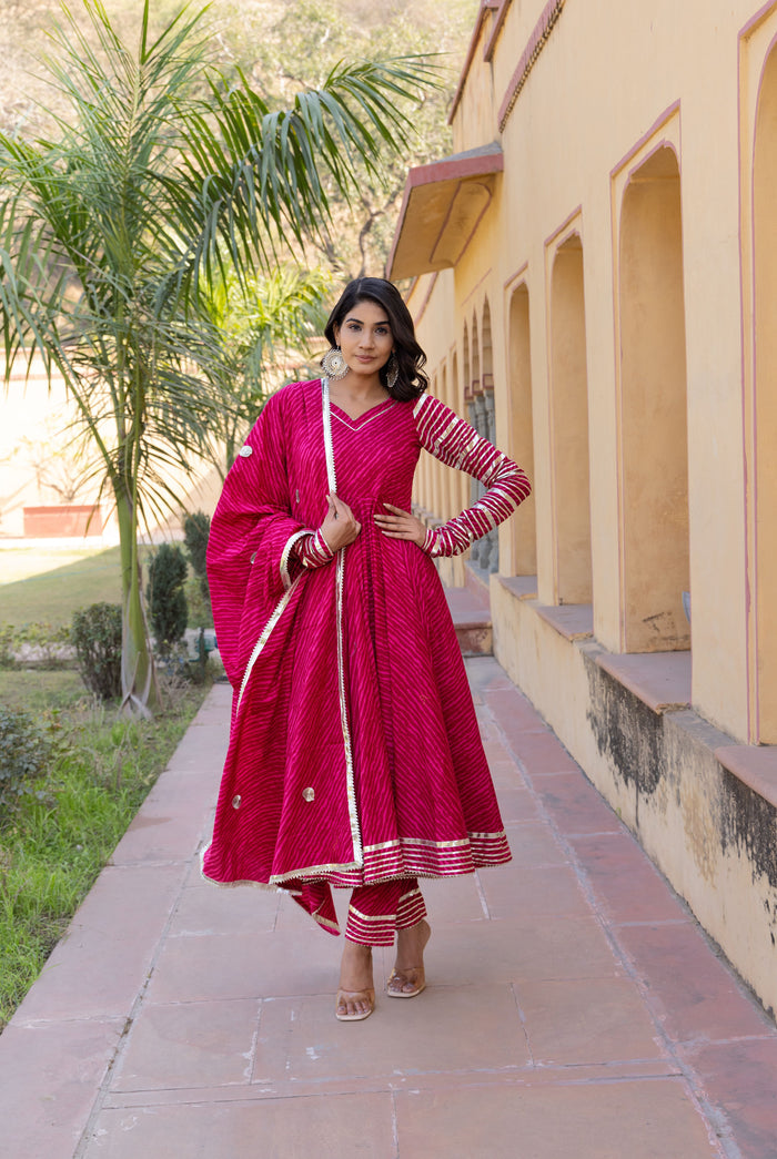 Rani Pink Chevron Anarkali Set
