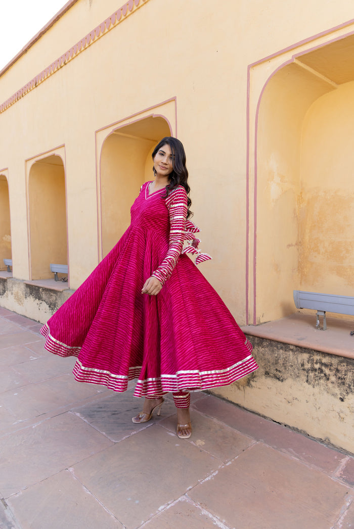 Rani Pink Chevron Anarkali Set