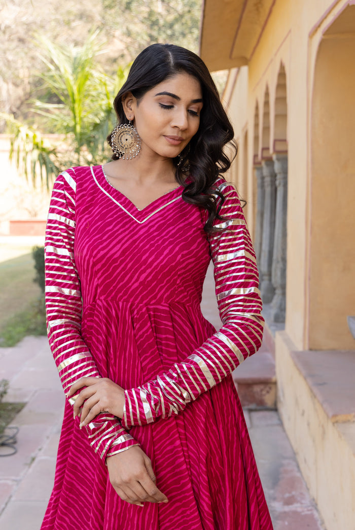 Rani Pink Chevron Anarkali Set