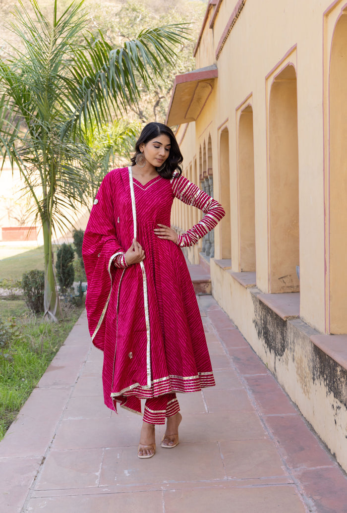 Rani Pink Chevron Anarkali Set