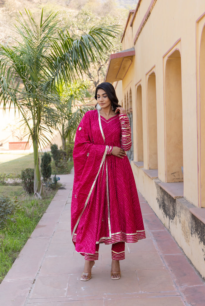 Rani Pink Chevron Anarkali Set