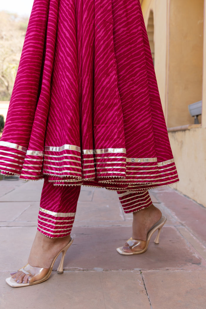 Rani Pink Chevron Anarkali Set