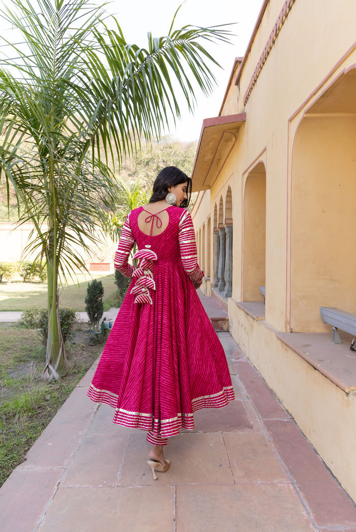 Rani Pink Chevron Anarkali Set