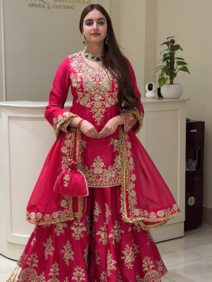 Rani Pink Chinon Silk Sharara Set