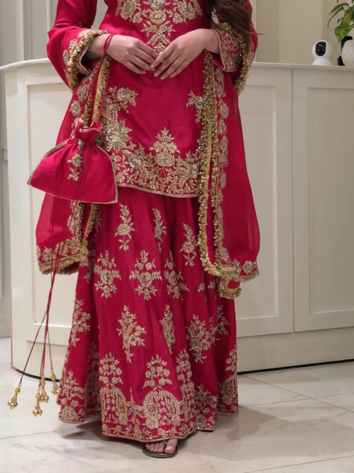 Rani Pink Chinon Silk Sharara Set