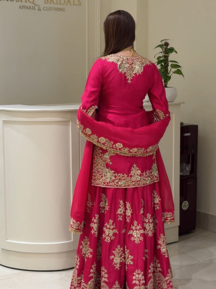 Rani Pink Chinon Silk Sharara Set